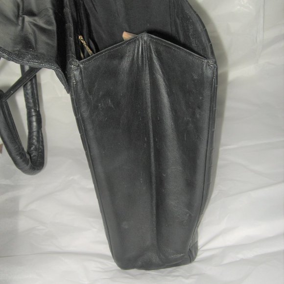 ❤️ HARRY ROSENFELD XL Black Soft Quilted V Leather Cabachon Top Handle Bag - Picture 13 of 15